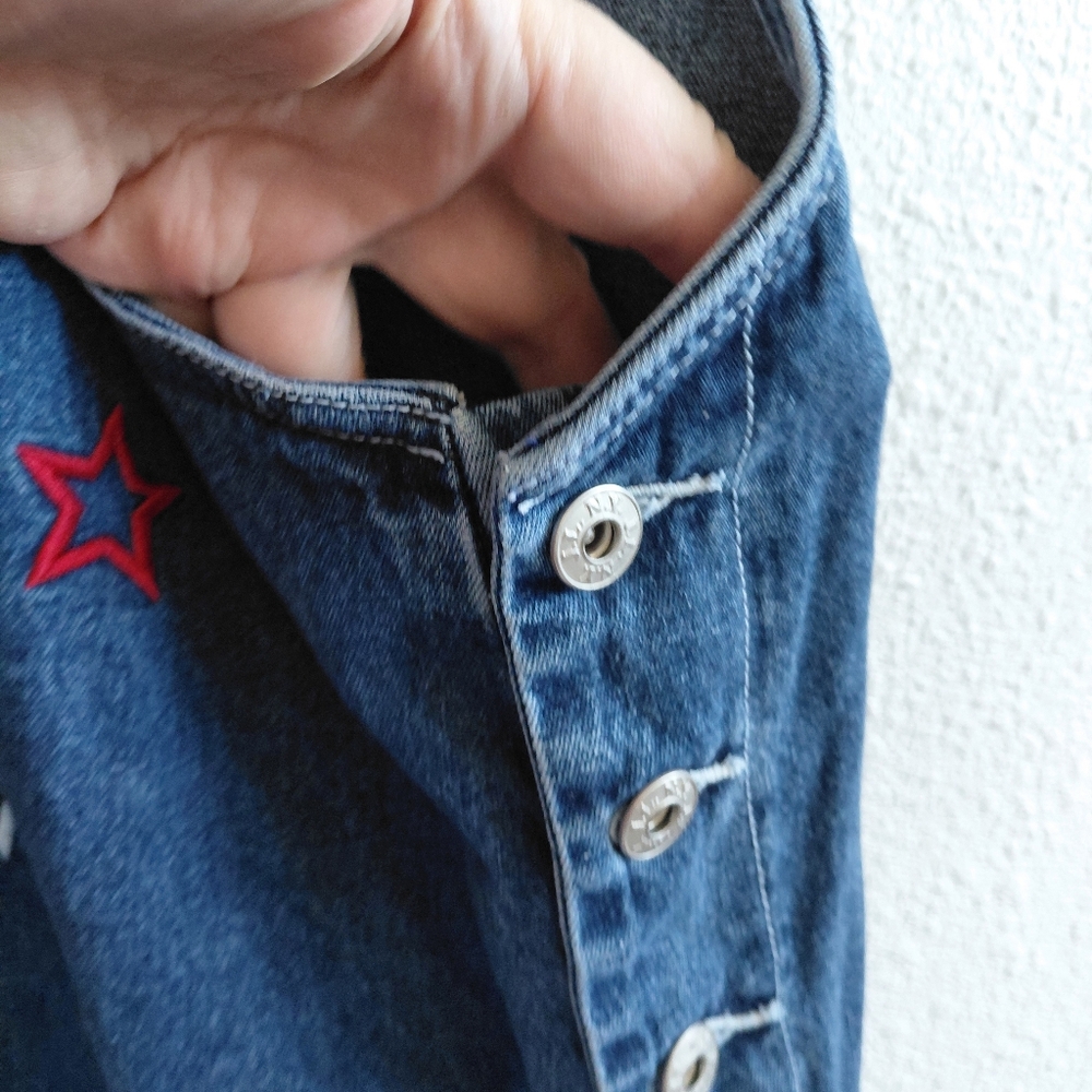 JL NY Women Midi Dress 2X Blue Star Embroidered Pocket Front 100% Cotton Denim. - Picture 9 of 9